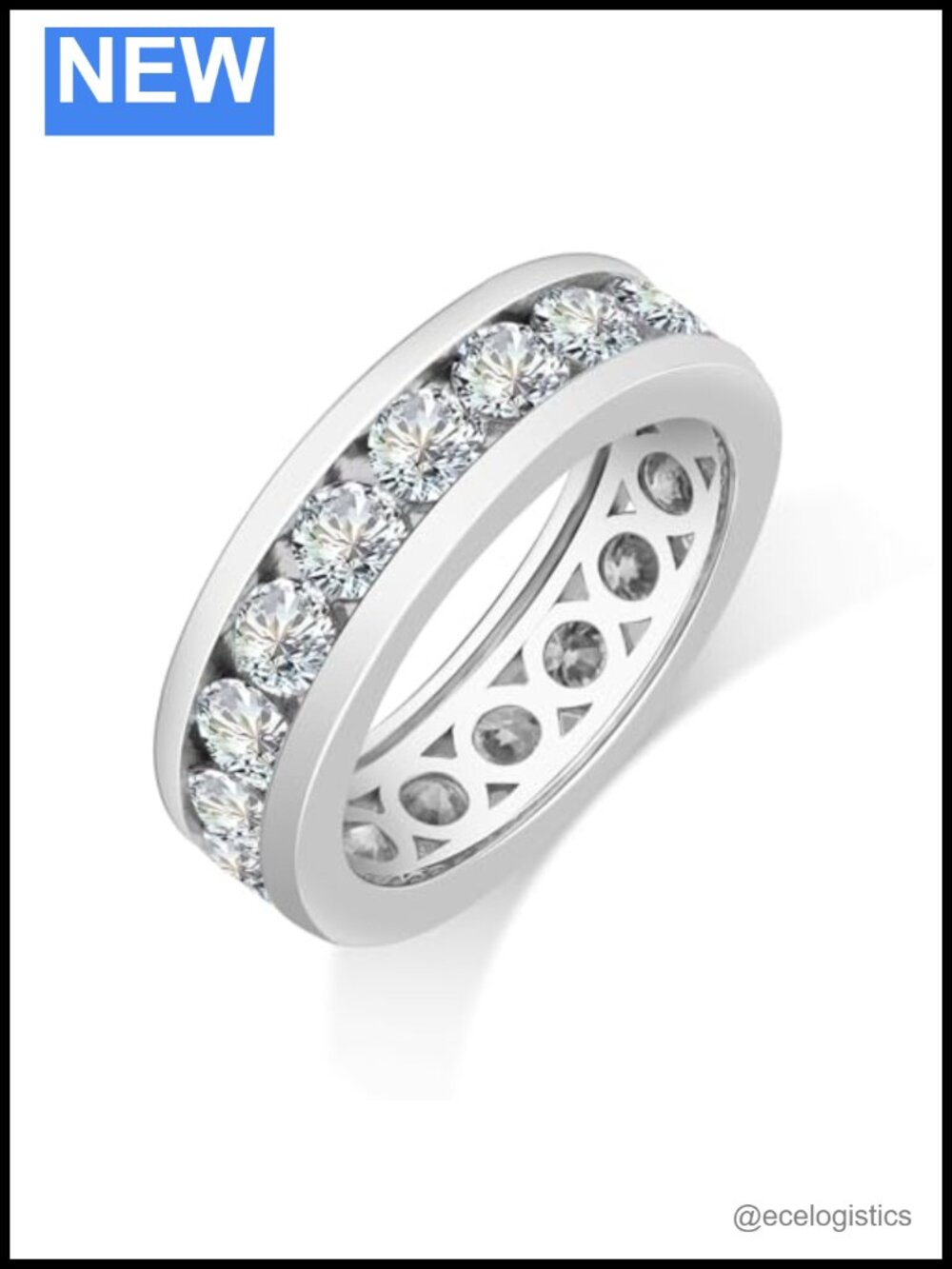Moissanite Eternity Ring 925 Sterling Silver 18K White Gold Plated Wedding Band